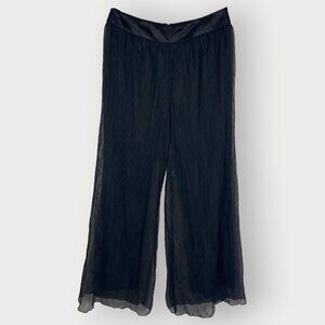 Sandra Darren Chiffon Palazzo Pants | 8 | Black | Lagenlook Minimalist Witchy